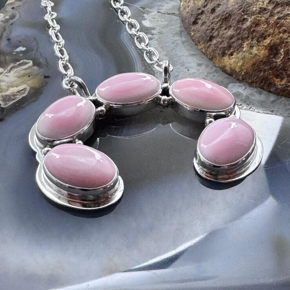 Native American Sterling Silver 5 Oval Pink Conch Naja Pendant W/Chain For Women - Picture 3 of 10